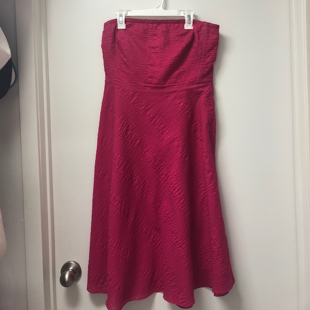 Strapless J. Crew dress in raspberry pink