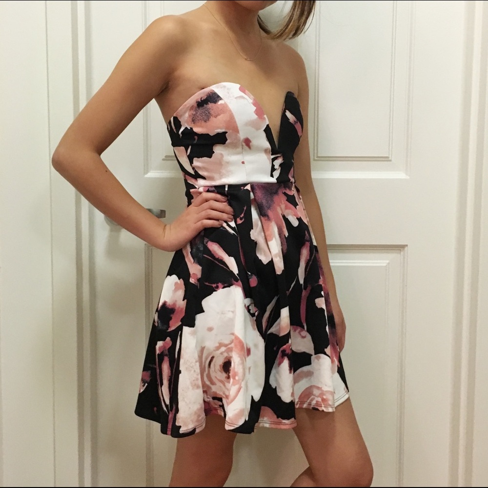 Floral, plunging skater dress