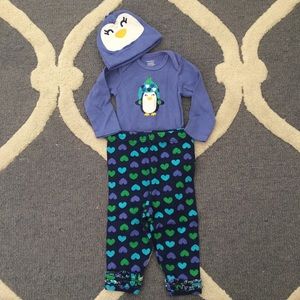 Infant Penguin & heart winter set with beanie