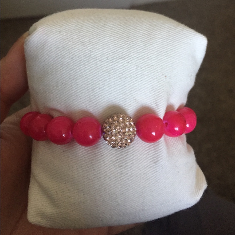 Hot Pink Ball Bracelet with Rose Gold Pave Ball