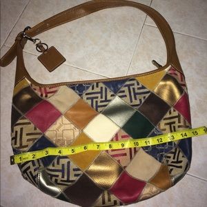 Patchwork design brown leather handbag.
