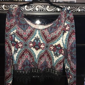 Patterned Long Sleeve Crop Top