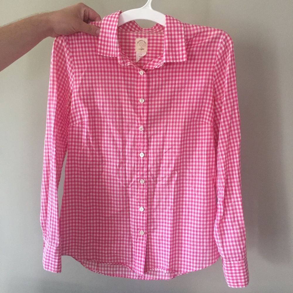 J. Crew Gingham Hot Pink Button Down Shirt