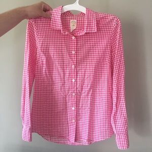 J. Crew Gingham Hot Pink Button Down Shirt