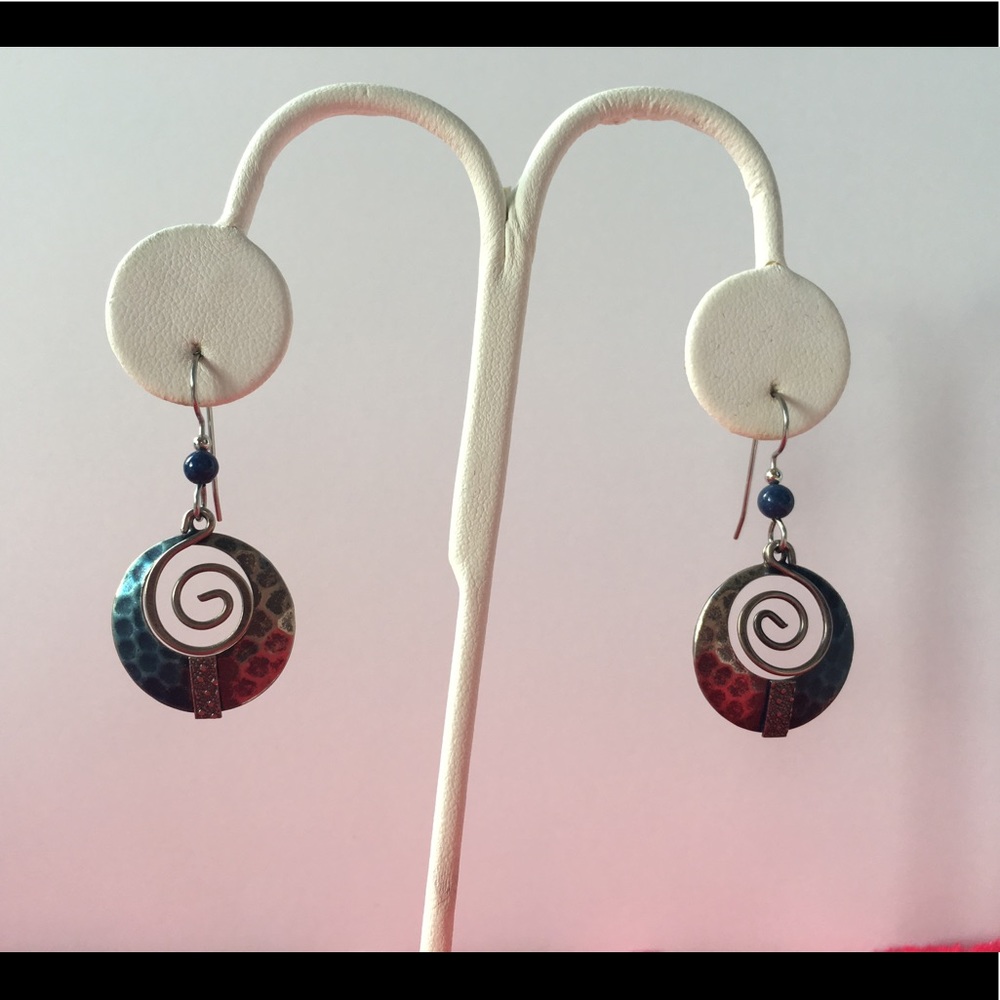 Circle spiral Blue and Silver Earrings