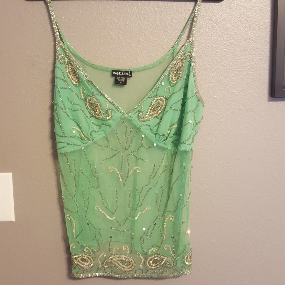 Sea foam green beaded tank top