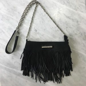 UNO de 50 Black Suede Fringe Cross Body Bag