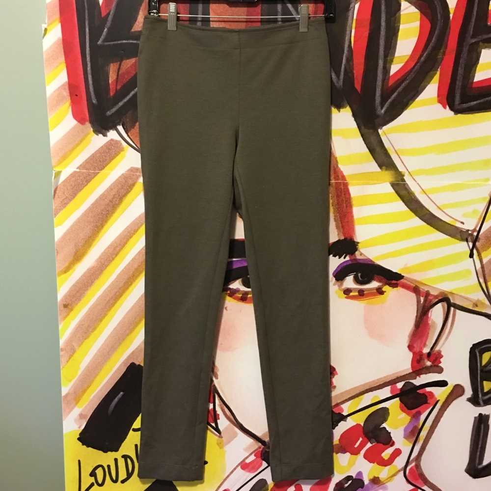 BCBG MAXAZRIA STRECH PANTS- OLIVE GREEN