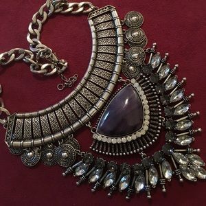 Aged pewter like metal and purple stone necklace