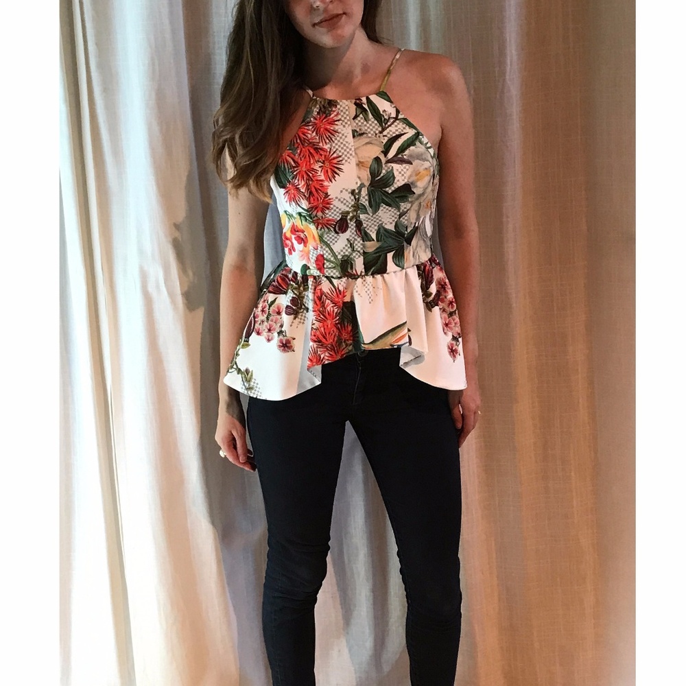 Xenia Tropical Peplum Low Back Top S