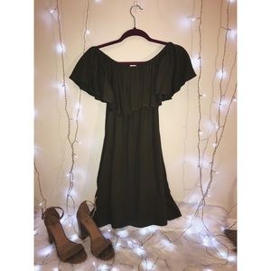 OLIVE GREEN OFF THE SHOULDER DRESS