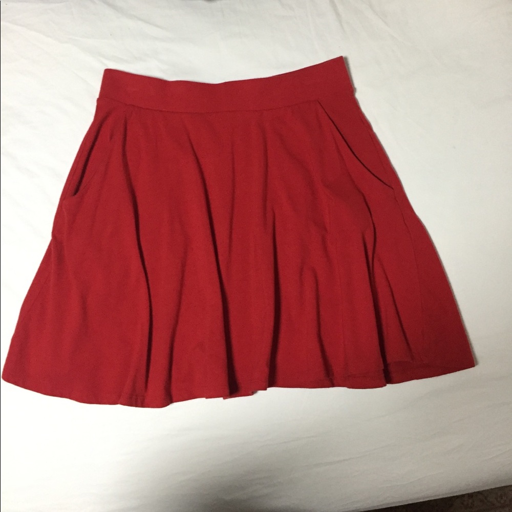 Red Skater Skirt W/ Pockets.