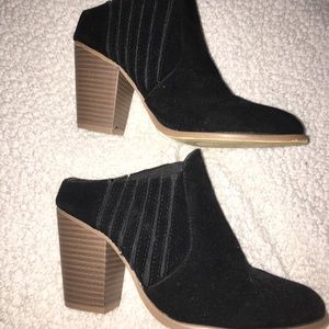 Black mule heels with wooden heel
