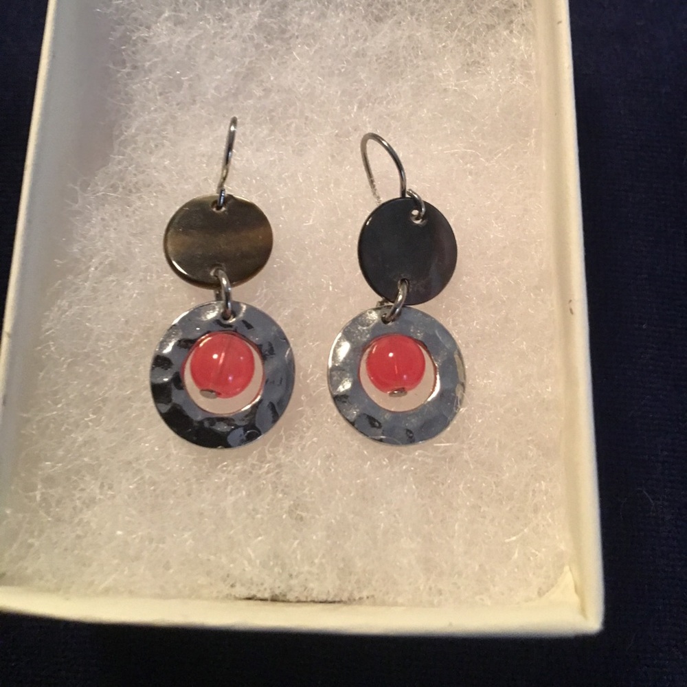 Silver tone coral earrings