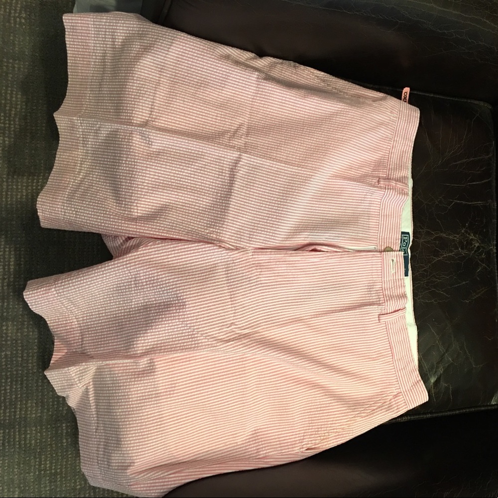 Pink Seersucker Polo Shorts