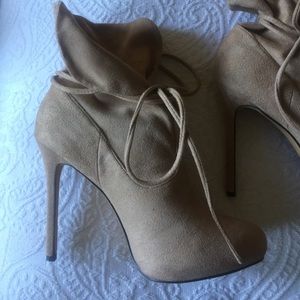Size 9 Swede beige high high boots.
