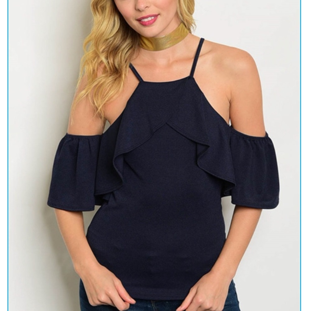 Navy cold shoulder top