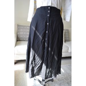 Black cotton button down midi skirt