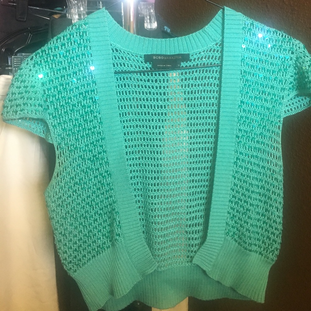 BCBG Max Azria Turquoise Sequined Shrug