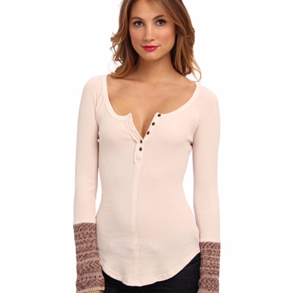 NWT Free People 'Alpine Cuff' Knit Henley Pink S - Picture 1 of 2