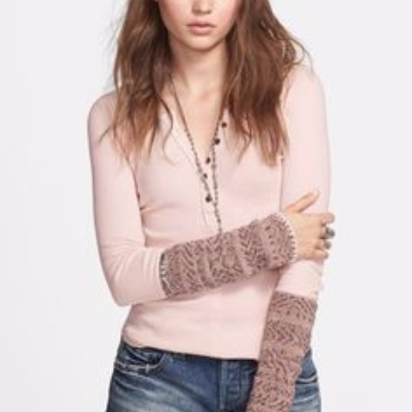 NWT Free People 'Alpine Cuff' Knit Henley Pink S - Picture 2 of 2
