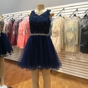 Navy Blue Above Knee Homecoming Dress