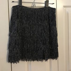 BLACK | SILVER FRINGE MINI SHIMMY -SHIMMER SKIRT