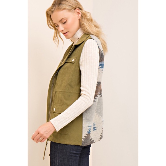 LAST ONE!! Olive Aztec Vest - Picture 2 of 5
