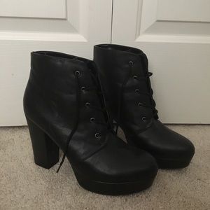 Forever 21 Black Leather Lace Up Boots