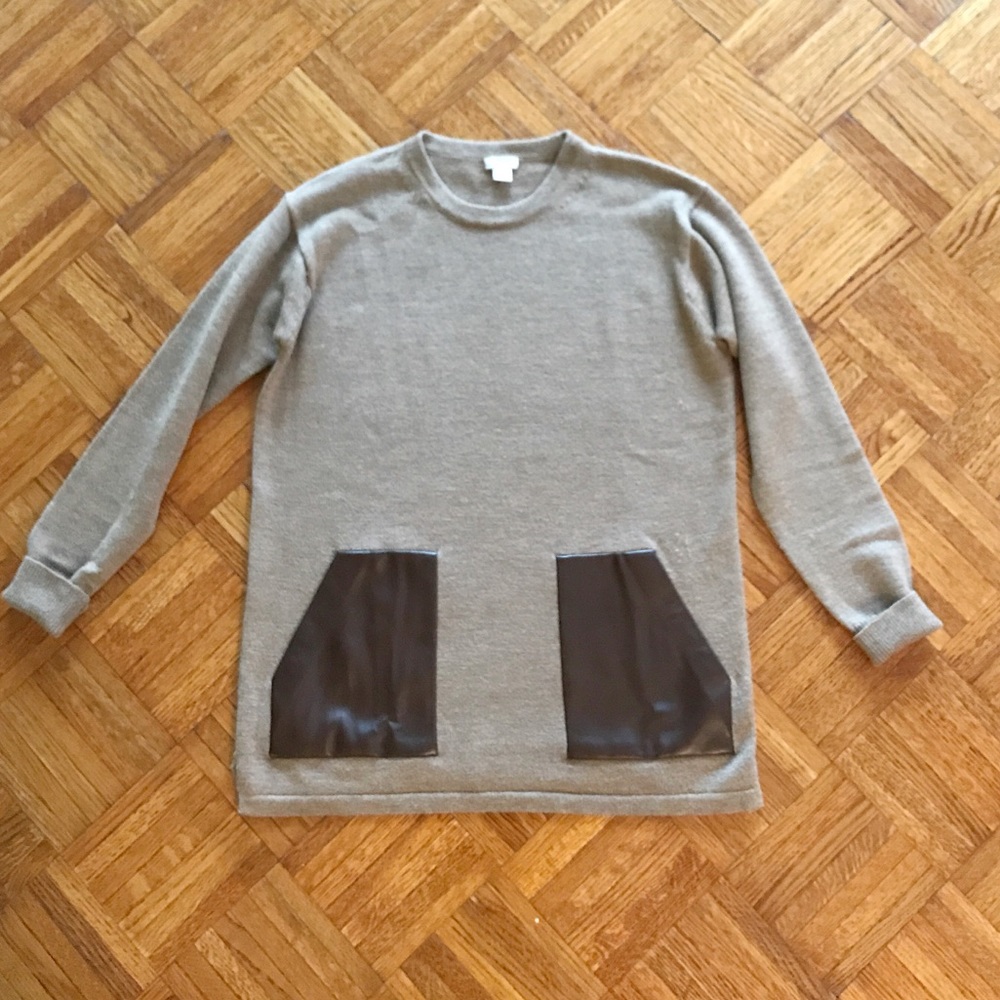 J Crew Merino Wool Sweater, Leather Pockets