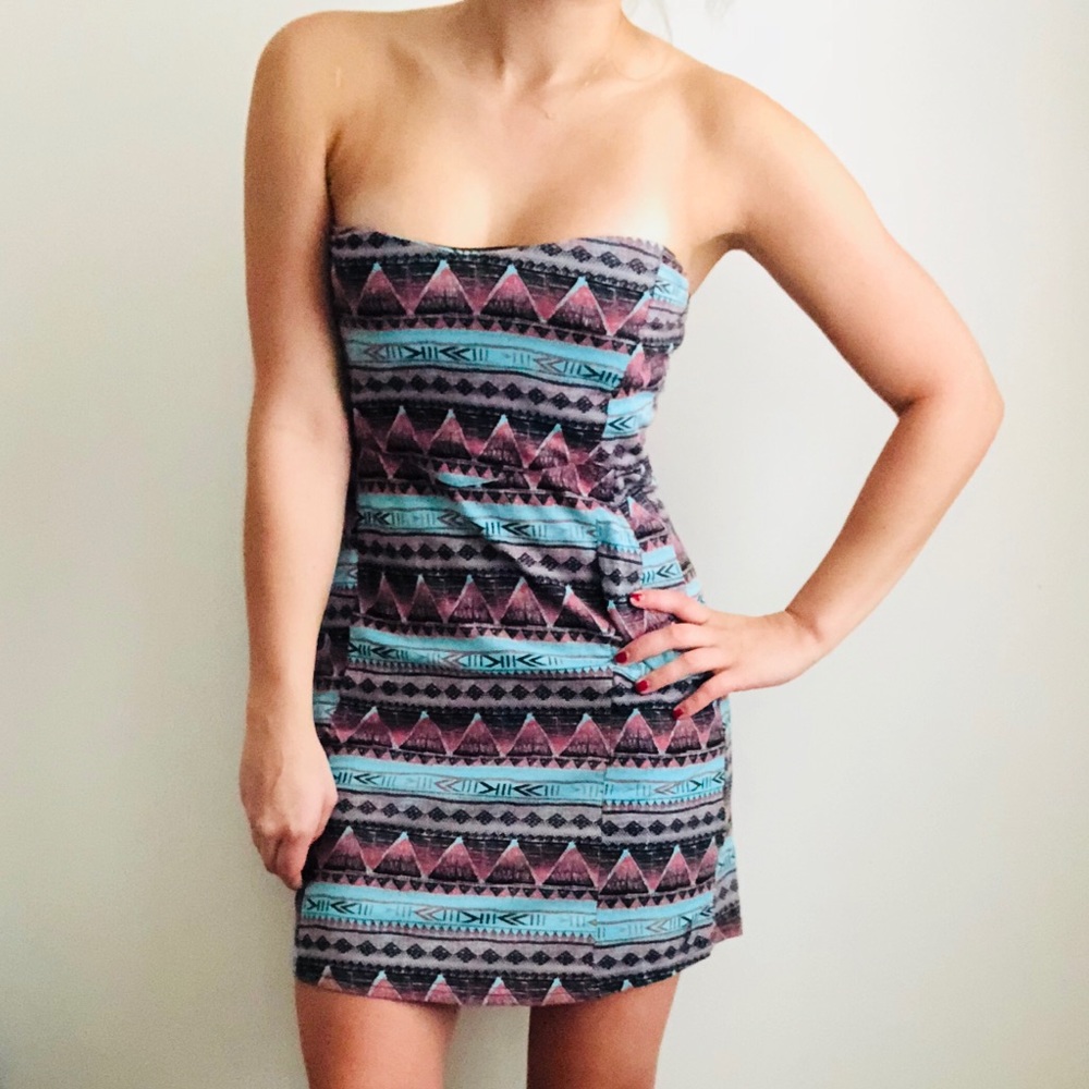 Volcom Tribal Print Sky Blue Tube Dress