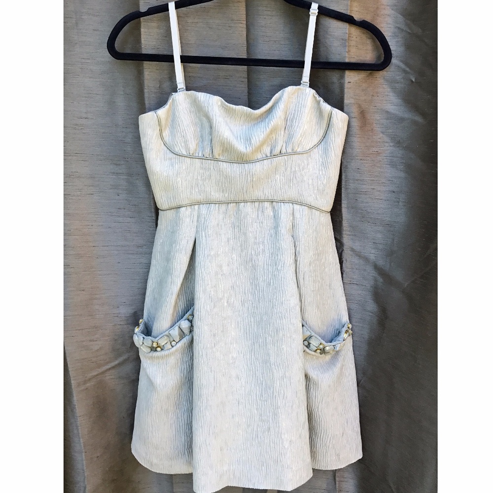 BCBG Blue Grey Cocktail Dress with Embellishment 0