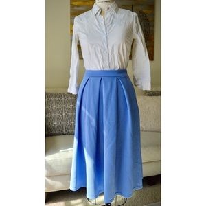 Blue high waisted midi skirt