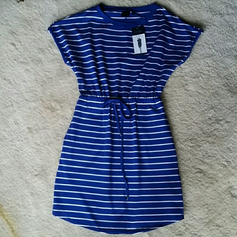 Nautical Short Sleeve Drawstring Waist Dress