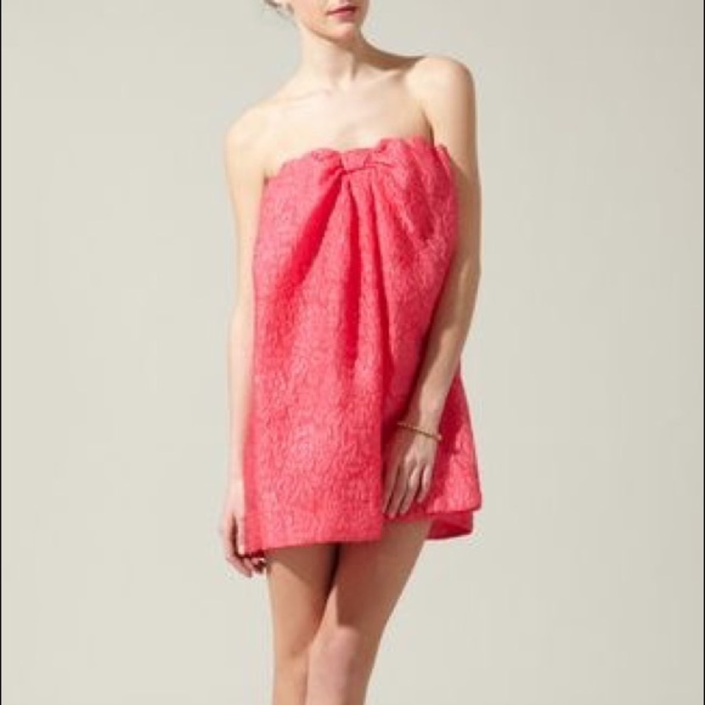 BCBG Red Brocade Shift Cocktail Dress 0