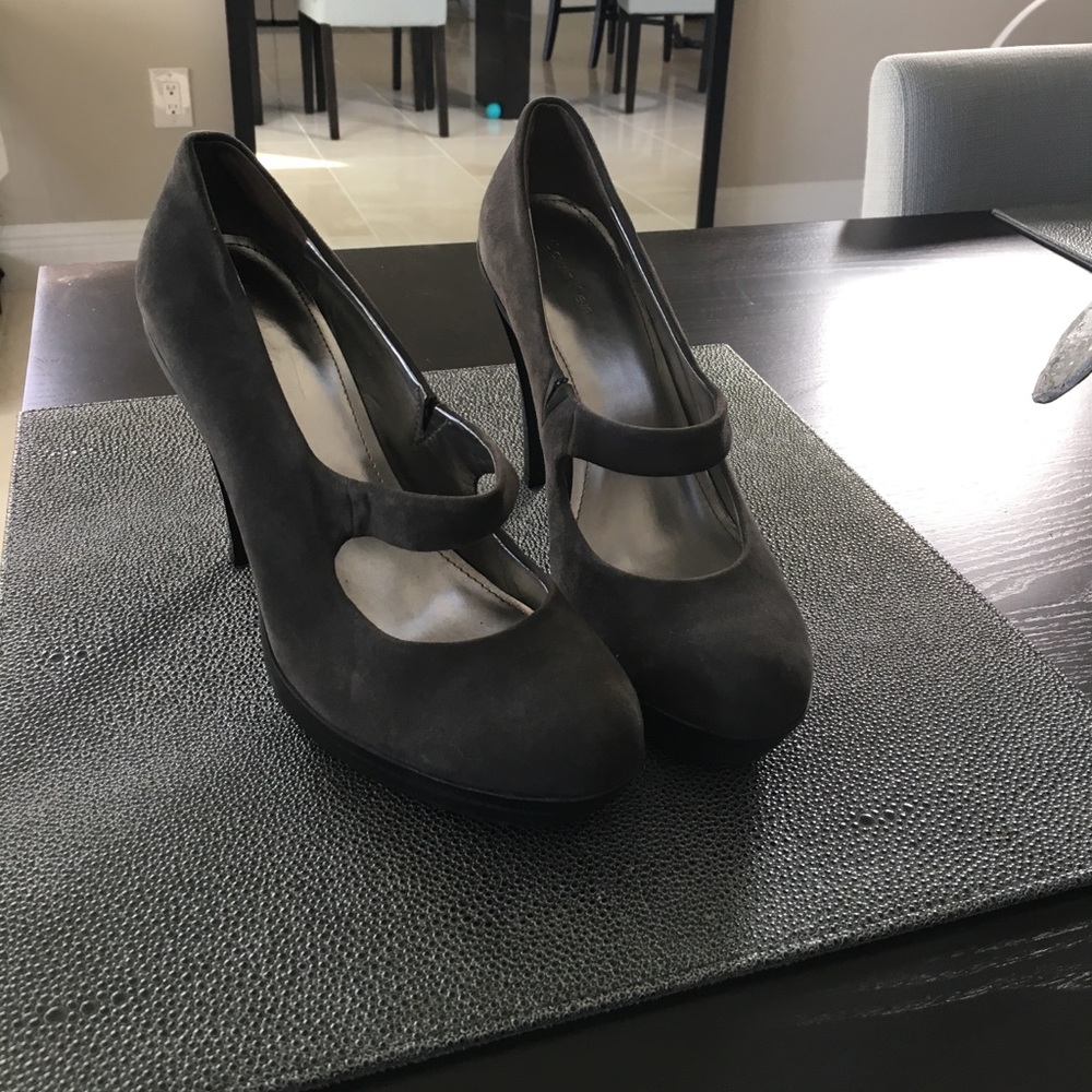 Grey Micro Suede Calvin Klein Mary Jane Heels