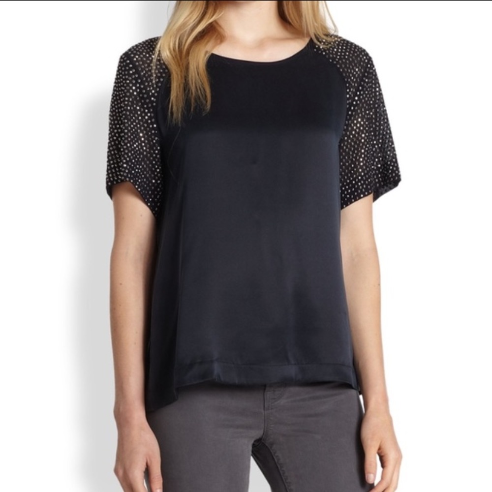 Rebecca Taylor Navy Nailhead Silk Top