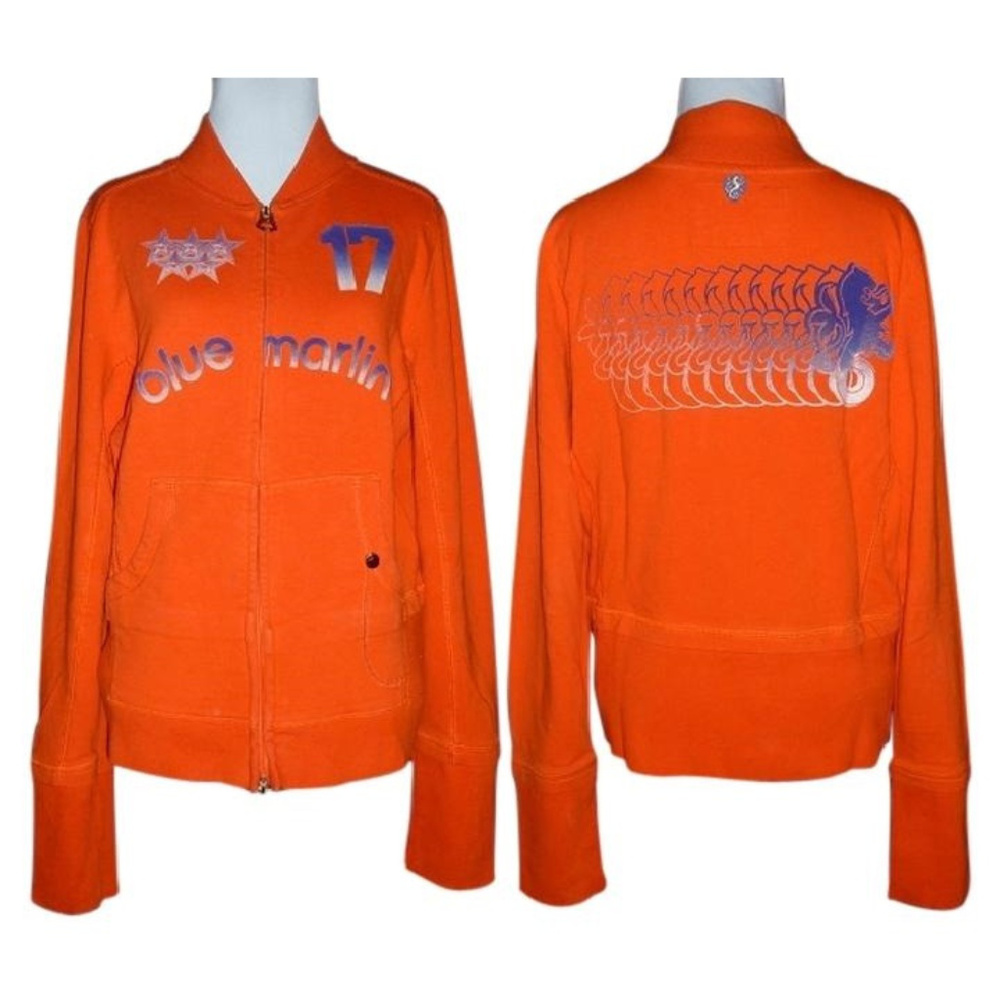 Blue Marlin Five-Star Vintage Bright Orange Distressed Track Jacket Size M/L