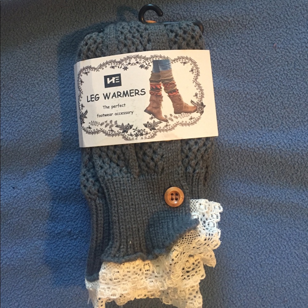 Blue knit leg warmers