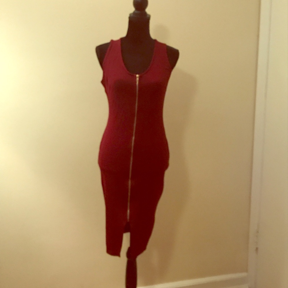 Burgundy Zip Front Sleeveless Dress - Nicki Minaj