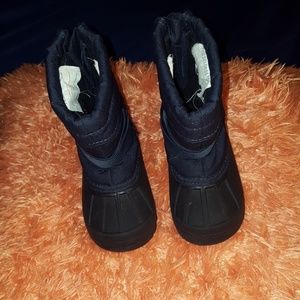 Navy blue and black snow boots