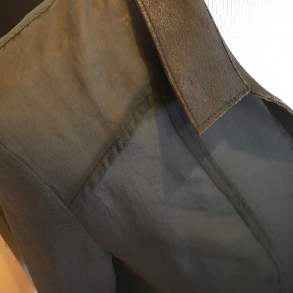 NWT HELMUT LANG Leather Trim Sheer 4 Button Blouse