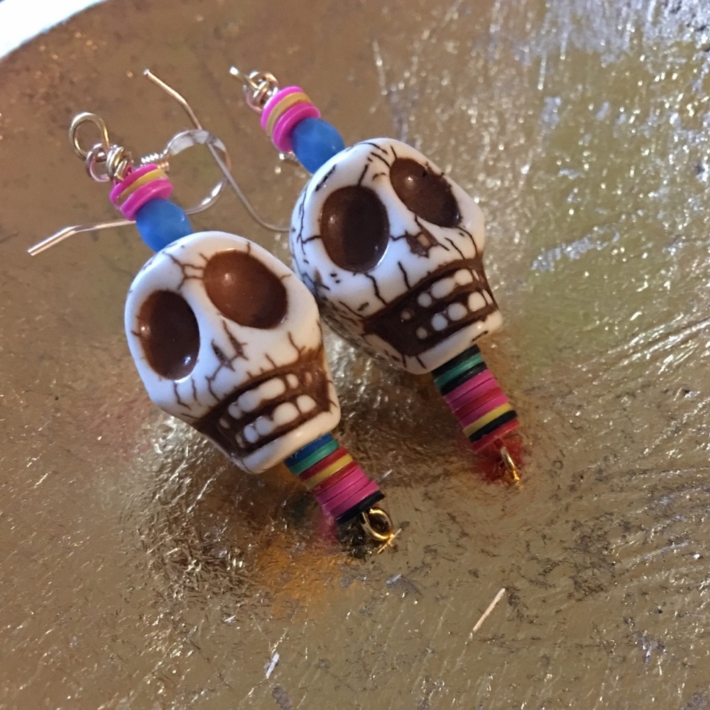 Colorful Day of the dead Skull earrings
