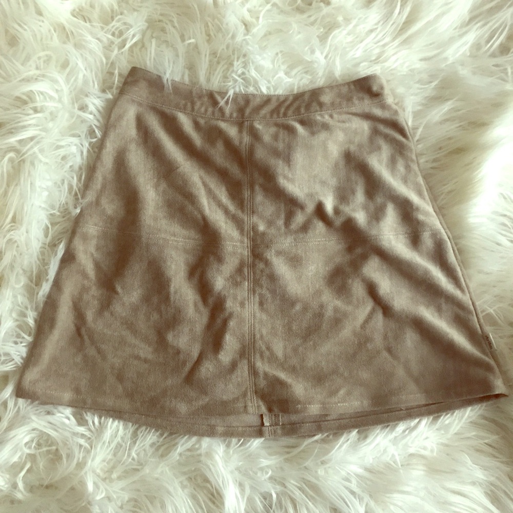 Beige Faux Suede Mini Skirt
