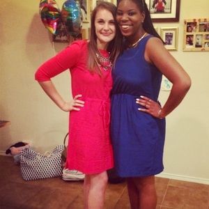 Red cotton dress with draw string 3/4 sleeve