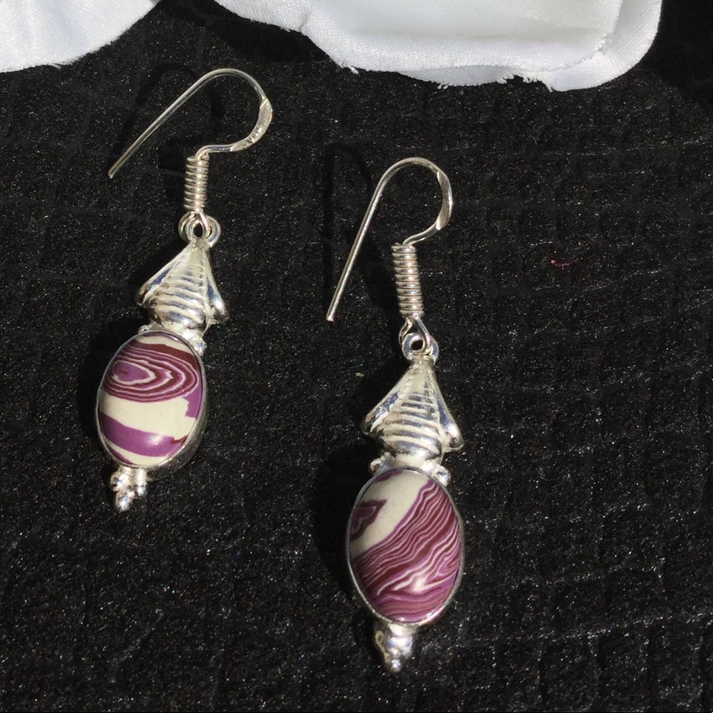 ⚜️Purple and White Tumbled Stone Earrings⚜️