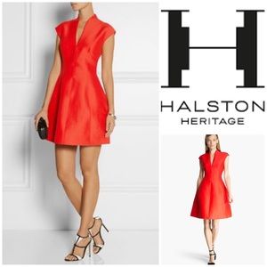 New w/ Tags Halston Heritage Red Silk Capped Dress