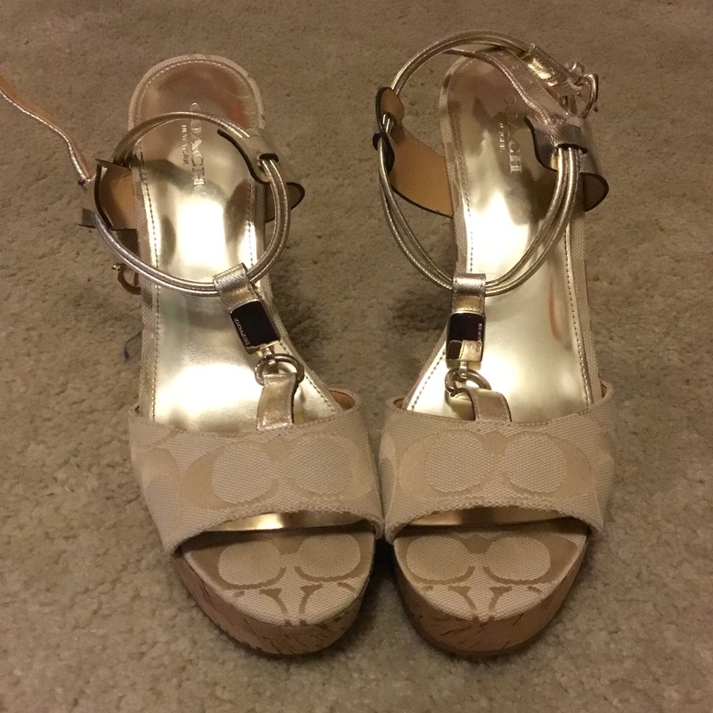 Coach nude wedge sandals