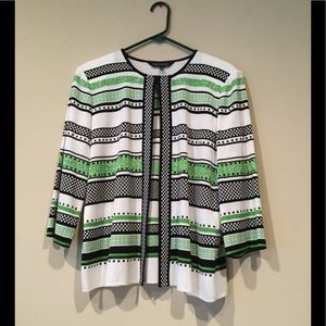 Ming wang large white, black, lime green cardigan