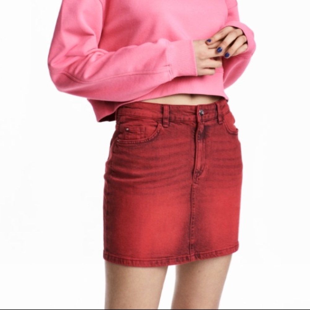H&M Red Jean Mini Skirt
